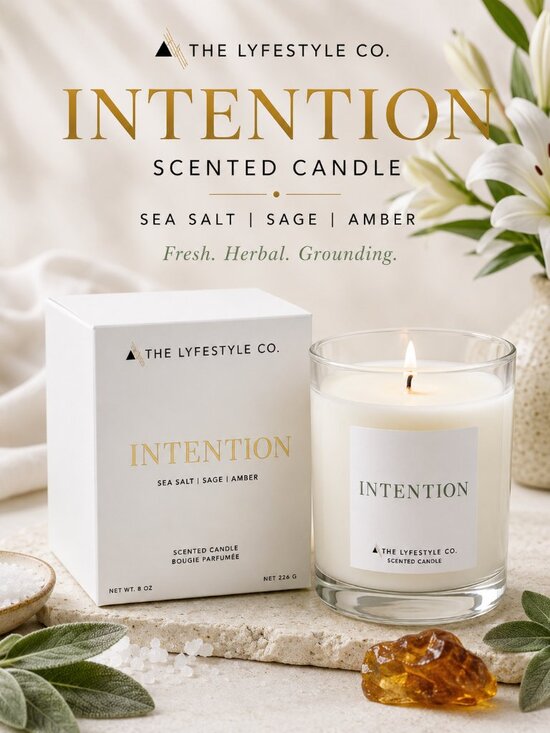 The Lyfestyle Co Other - The Lyfestyle Co Intention 8 oz Candle Sea Salt Sage Amber Luxury NIB